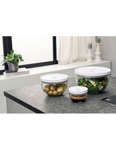 Set of 3 Zwilling Fresh & Save vacuum bowls in borosilicate glass with lid