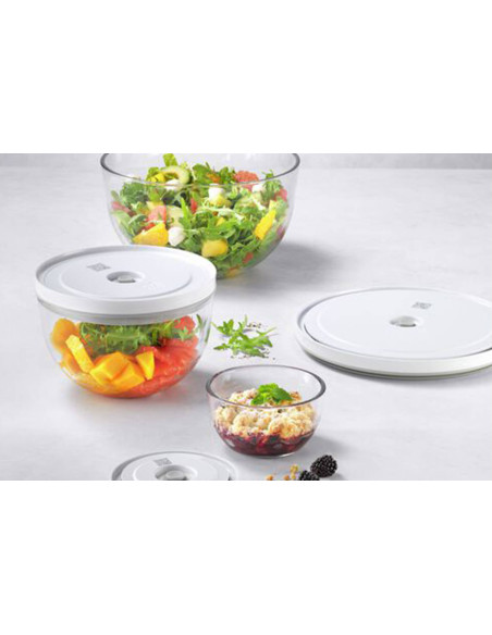 Sett med 3 Zwilling Fresh & Save vakuumskåler i borosilikatglass med lokk