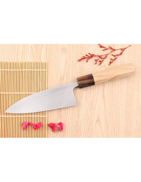 Nakamura Kaishin Saku WS2 15cm deba cuchillo japonés hecho a mano en magnolia