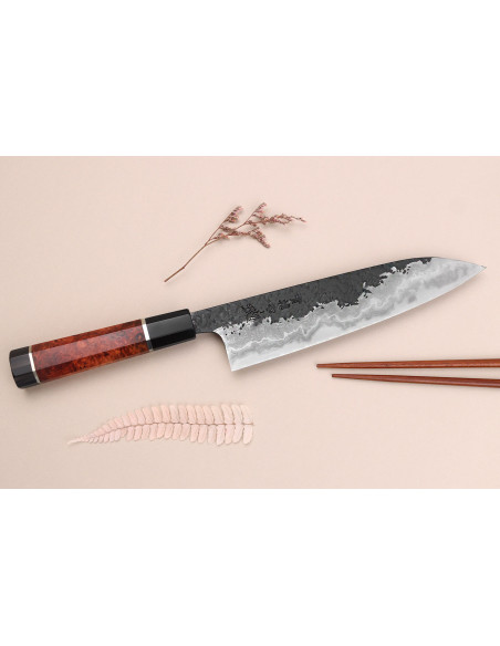 Kisuke Manaka Enn 21 cm håndlavet japansk kokkekniv i kvædetræ med 2 ringe