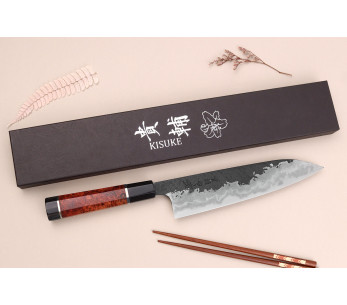 Coltello da cuoco giapponese fatto a mano Kisuke Manaka Enn 21 cm in legno di cotogno con 2 anelli 2