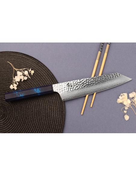 Sakai Takayuki Kashi Urushi VG10 damascus blauw heft 19cm Japans kiritsuke mes