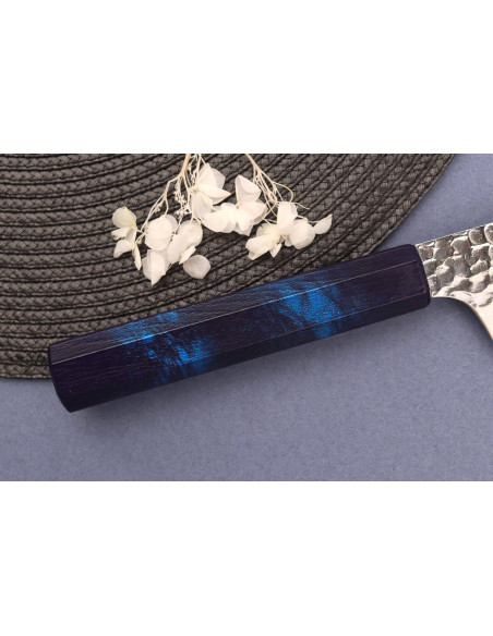 Sakai Takayuki Kashi Urushi VG10 damascus blauw heft 19cm Japans kiritsuke mes