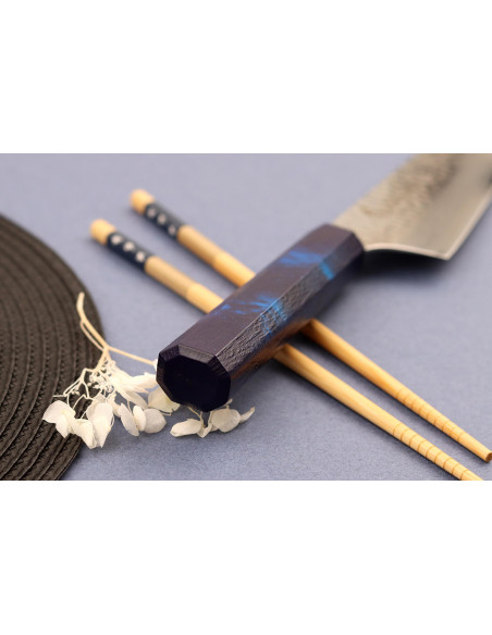 Sakai Takayuki Kashi Urushi VG10 damasco mango azul 19cm cuchillo japonés kiritsuke
