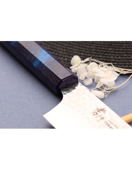 Sakai Takayuki Kashi Urushi VG10 damascus blauw heft 19cm Japans kiritsuke mes