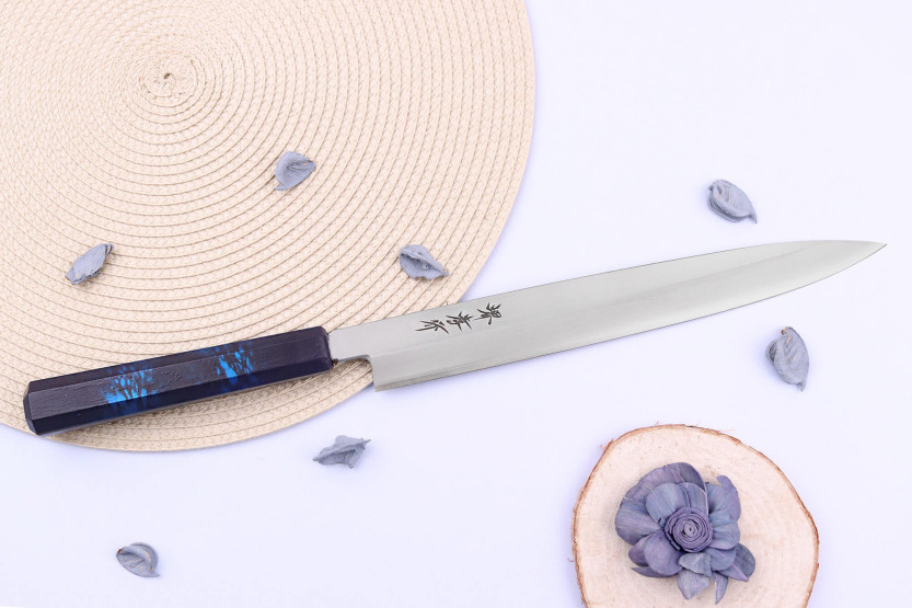 Sakai Takayuki Nanairo 27 cm japansk yanagibakniv Blått lakkert harpiksskaft