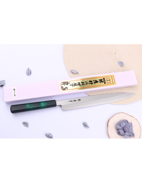 Sakai Takayuki Nanairo 27cm Japans yanagiba mes Groen gelakt hars handvat
