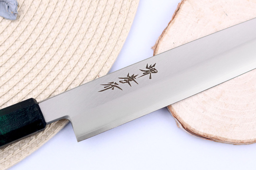 Sakai Takayuki Nanairo 27cm Japans yanagiba mes Groen gelakt hars handvat