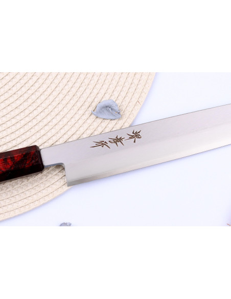Sakai Takayuki Nanairo 27cm Japanese yanagiba knife Red lacquered resin handle