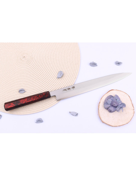 Sakai Takayuki Nanairo 27cm Japanese yanagiba knife Red lacquered resin handle