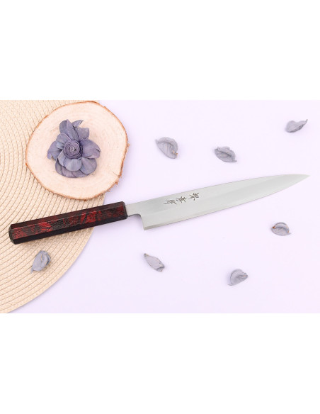 Sakai Takayuki Nanairo 21cm Japans yanagiba mes met rood gelakt kunsthars handvat