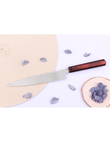 Sakai Takayuki Nanairo Faca japonesa yanagiba de 21 cm com cabo de resina lacado a vermelho