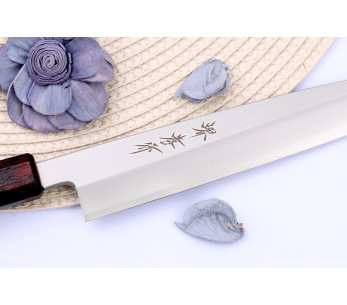 Cuchillo japonés yanagiba Sakai Takayuki Nanairo 21cm con mango de resina lacado en rojo 2