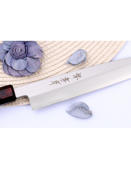 Sakai Takayuki Nanairo 21cm Japanese yanagiba knife Red lacquered resin handle