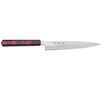 Sakai Takayuki Nanairo 21 cm, coltello giapponese yanagiba con manico in resina laccata rossa