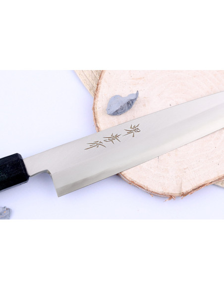 Cuchillo japonés yanagiba Sakai Takayuki Nanairo 21cm Mango de resina lacado en verde