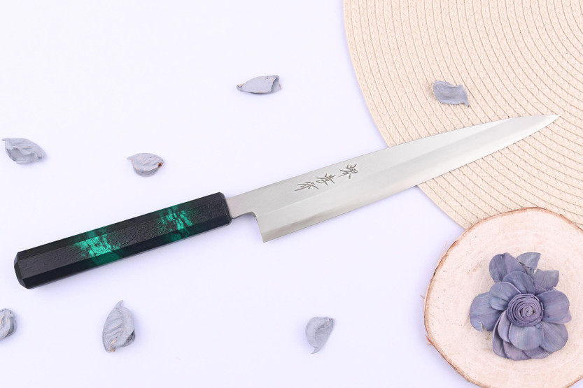 Sakai Takayuki Nanairo 21 cm Coltello giapponese yanagiba Manico in resina laccata verde