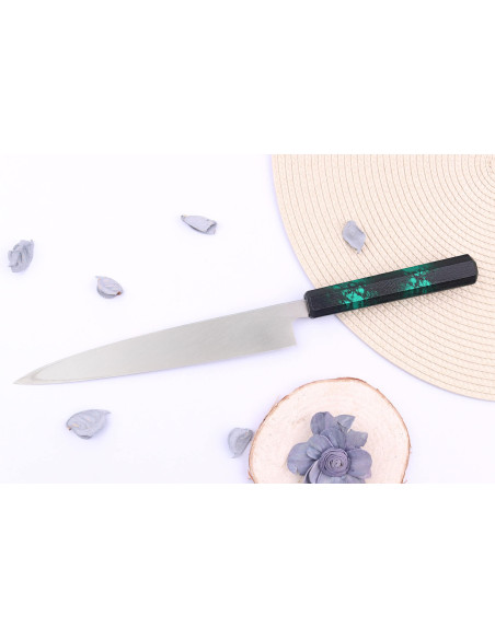 Sakai Takayuki Nanairo 21cm Japans yanagiba mes Groen gelakt hars handvat