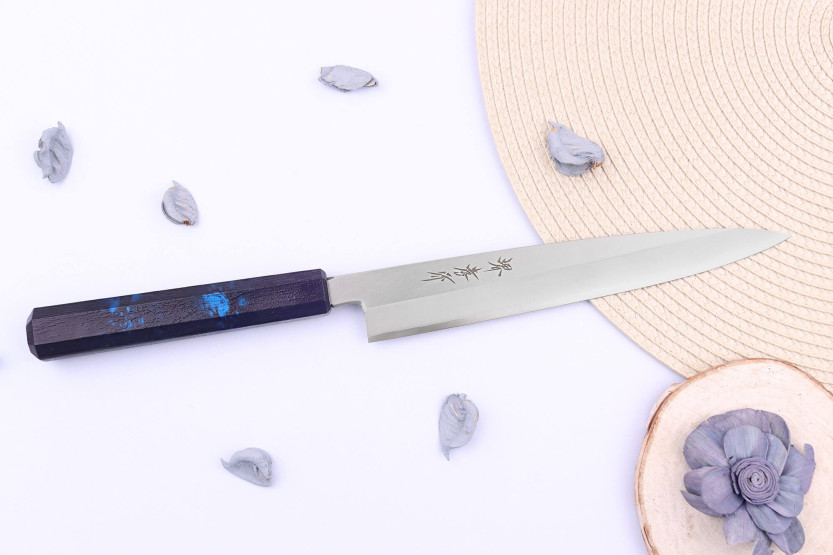 Sakai Takayuki Nanairo 21cm Japans yanagiba mes Blauw gelakt hars handvat