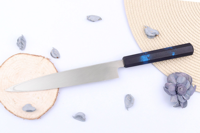 Sakai Takayuki Nanairo 21cm Japanese yanagiba knife Blue lacquered resin handle