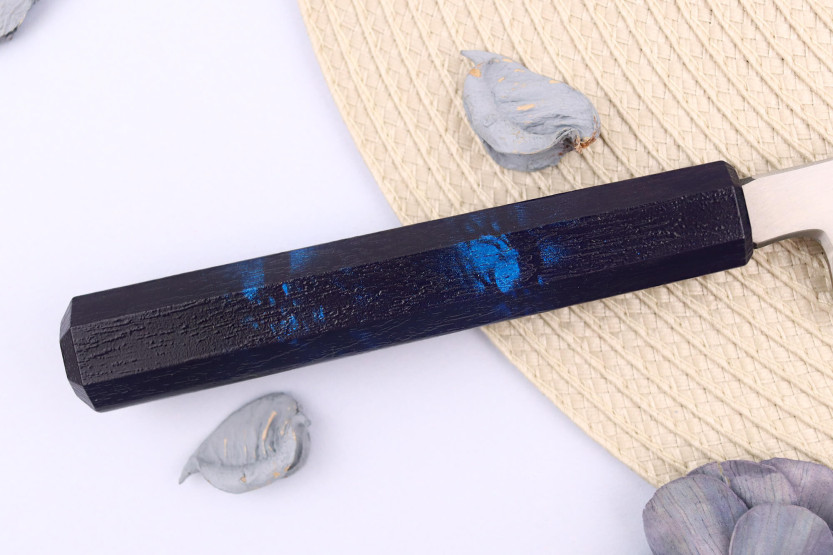 Cuchillo japonés yanagiba Sakai Takayuki Nanairo 21cm Mango de resina lacado azul