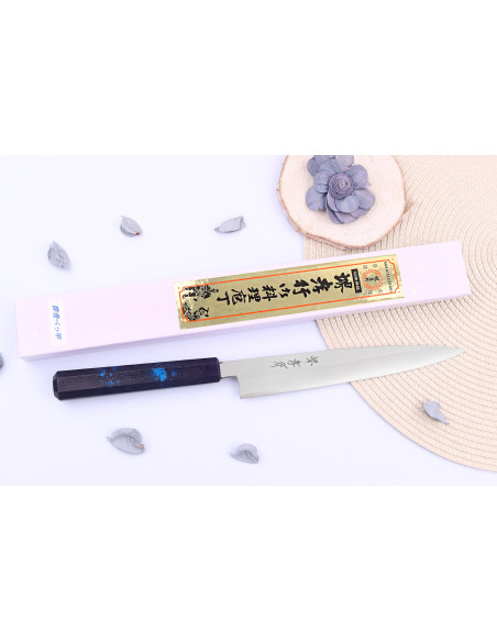 Sakai Takayuki Nanairo 21 cm japansk yanagibakniv Blått lakkert harpiksskaft