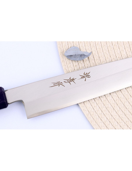 Cuchillo japonés yanagiba Sakai Takayuki Nanairo 21cm Mango de resina lacado azul