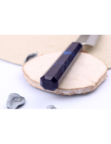 Japanisches Yanagiba-Messer 21cm Sakai Takayuki Nanairo Griff aus blau lackiertem Harz