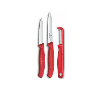 Sæt med 2 Victorinox SwissClassic-knive + 1 skræller, rød