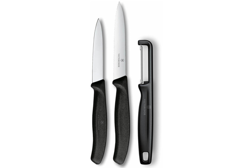 Sett med 2 Victorinox SwissClassic-kniver + 1 skreller svart