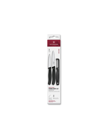 Sett med 2 Victorinox SwissClassic-kniver + 1 skreller svart