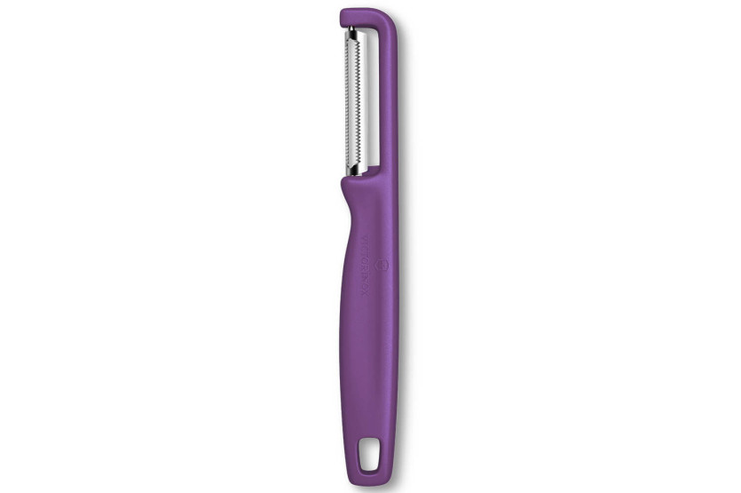 Victorinox Iota peeler with toothed blade and purple handle