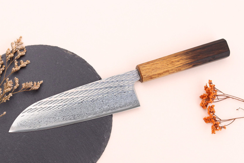 16,5cm Wusaki Nawame AUS10 damascus santoku knife, japanese handmade