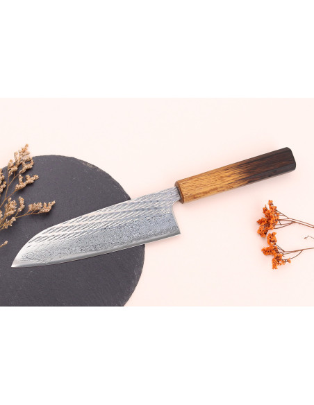 16,5 cm Wusaki Nawame AUS10 damas santoku-kniv, japansk, håndlavet