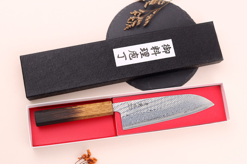16,5cm Wusaki Nawame AUS10 damas santoku-kniv, japansk, handgjord