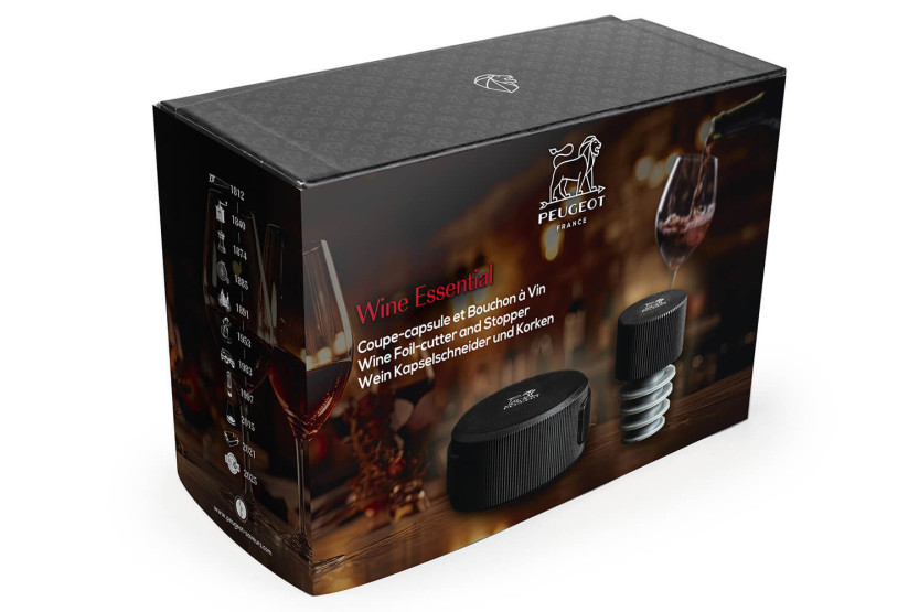Estuche de regalo Peugeot Wine Essential con abrebotellas y tapón