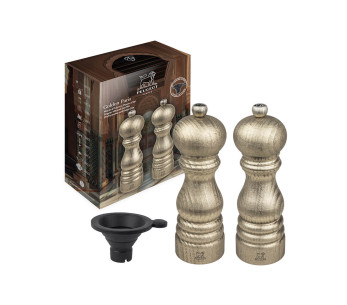 Caixa de oferta 2 moinhos Peugeot Golden Paris em madeira de faia 18cm