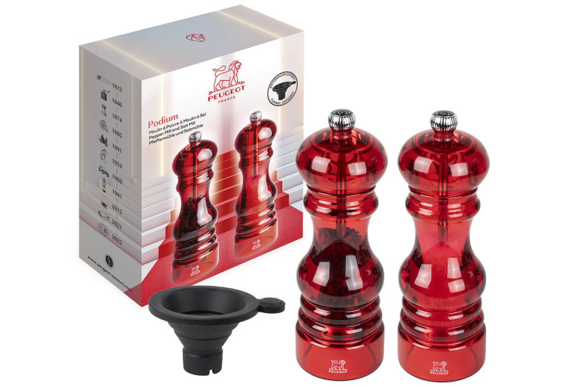 Presentförpackning 2 Peugeot Podiumkvarnar i röd akryl 18cm