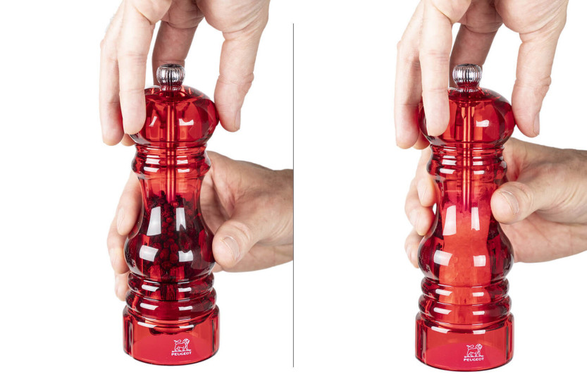 Geschenkset 2 Mühlen Peugeot Podium aus rotem Acryl 18cm