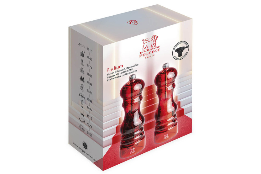 Confezione regalo 2 mulini Peugeot Podium in acrilico rosso 18cm