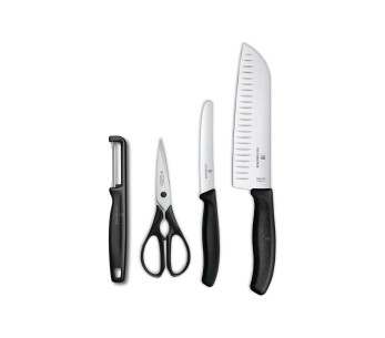 Victorinox SwissClassic svart 4-delat set 2 knivar + 1 skalare + 1 sax