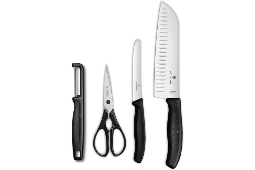 Victorinox SwissClassic zwart 4-delige set 2 messen + 1 dunschiller + 1 schaar