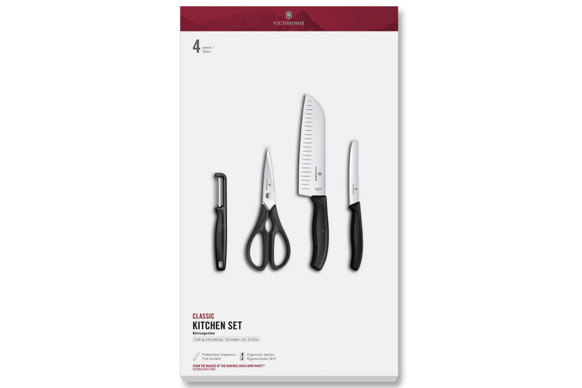 Victorinox SwissClassic svart 4-delat set 2 knivar + 1 skalare + 1 sax