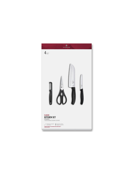 Victorinox SwissClassic zwart 4-delige set 2 messen + 1 dunschiller + 1 schaar