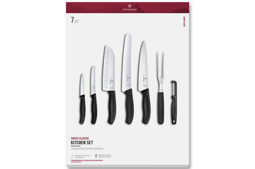 Victorinox SwissClassic 7-osainen setti 5 veistä + 1 lihahaarukka + 1 kuorimaveitsi