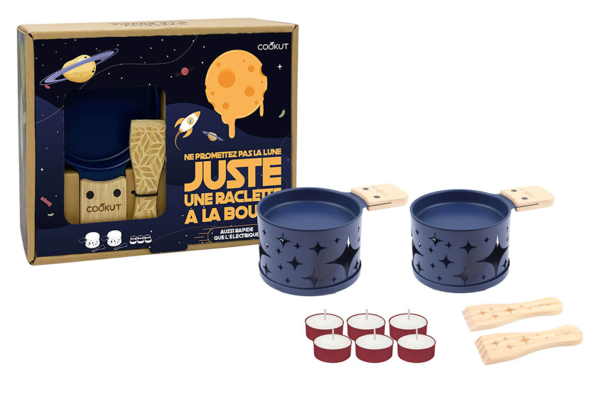 Conjunto de raclette com vela Cookut Lumi para 2 folhas azuis - Não prometa a lua