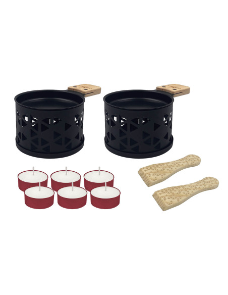 Conjunto de raclette com vela Cookut Lumi para 2 pessoas motivo origami preto - Le gras c'est la vie