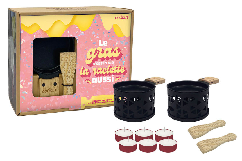 Cookut Lumi candle raclette set for 2 black origami pattern - Le gras c'est la vie
