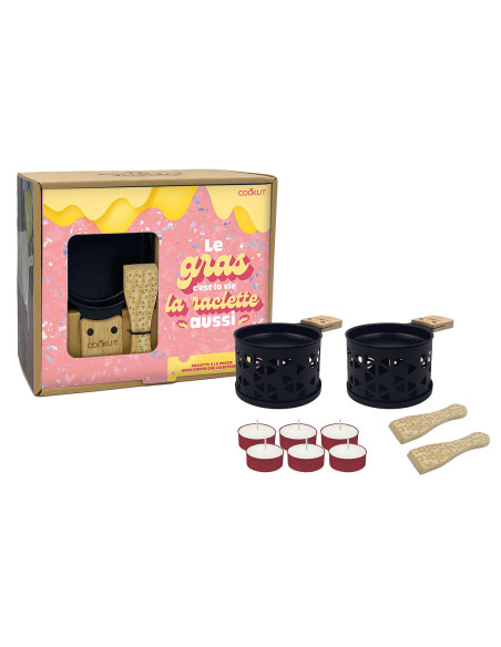 Conjunto de raclette com vela Cookut Lumi para 2 pessoas motivo origami preto - Le gras c'est la vie