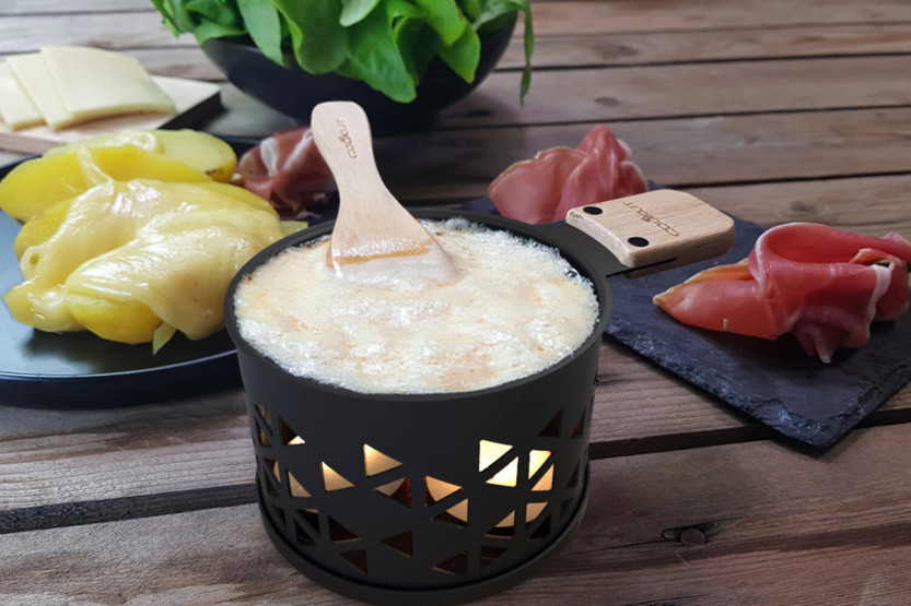 Cookut Lumi candle raclette set for 2 black origami pattern - Le gras c'est la vie